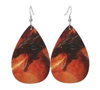 Teardrop Leather Earring Dragon Breathing Fire Fantasies Dark Black Tear Drop Earring Ornament Drop Leather Earrings Fashion For Women Girls Daily Wear 2 Pairs