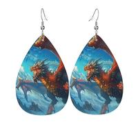 Teardrop Leather Earring Dragon Fantasies World Mythology Red Cool Drop Leather Earrings Lightweight Tear Drop Earring Women For Anniversary Daily Wear 2 Pairs