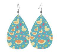 Teardrop Leather Earring Duck Printed Patterns Hookearrings Fashion Tear Drop Earring Trendy For Daily Wear Anniversary For Women Girls
