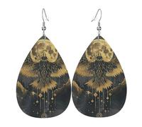 Teardrop Leather Earring Eagle Geometric Moon Mountains Dream Catcher Tribal Golden Teardrop Dangle Earrings Ornament Tear Drop Earring Women For Anniversary Party 2 Pairs
