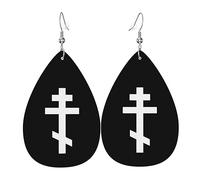 Teardrop Leather Earring Eastern Orthodox Church Crossed Russian Gr hristianty Tear Drop Earring Lightweight Hookearrings Women For Party Anniversary 2 Pairs