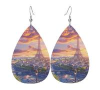 Teardrop Leather Earring Eiffel Tower Paris France Cityscape Romantic Beautiful Teardrop Dangle Earrings Ornament Drop Leather Earrings Stylish And Beautiful For Anniversary Party 2 Pairs