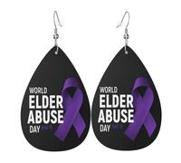 Teardrop Leather Earring Elder Abuse Awareness Drop Leather Earrings Ornament Hookearrings Trendy For Party Wife Birthday Anniversary