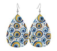 Teardrop Leather Earring Evil Eye All Seeing Eye Turkish Ethnic Blue White Teardrop Dangle Earrings Lightweight Hookearrings Ornament For Birthday Party 2 Pairs