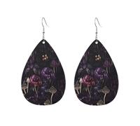 Teardrop Leather Earring Fantasies Mushroom And Flowers Hookearrings Lightweight Tear Drop Earring Ornament For Anniversary Daily Wear 2 Pairs