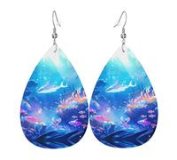 Teardrop Leather Earring Fantastic Undersea Adventure Pattern Drop Leather Earrings Fashion Teardrop Dangle Earrings Trendy For Anniversary Daily Wear For Women Girls