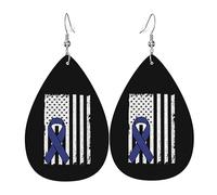 Teardrop Leather Earring Fight Flag Colon Cancers Awareness Drop Leather Earrings Stylish And Beautiful Hookearrings Ornament For Women Girls Party 2 Pairs
