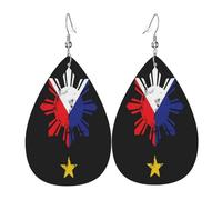 Teardrop Leather Earring Filipina Philippines Flag Sun Stars Teardrop Dangle Earrings Women Tear Drop Earring Trendy For Anniversary For Birthday For Women Girls