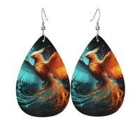 Teardrop Leather Earring Fire And Water Phoenix Hookearrings Ornament Drop Leather Earrings Trendy For Party Daily Wear For Birthday