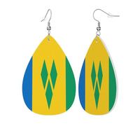 Teardrop Leather Earring Flag Of Saint Vincent And The Grenadines Women Drop Leather Earrings Ornament Teardrop Dangle Earrings For Anniversary For Women Girls Party