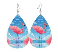Teardrop Leather Earring Flamingos On The Water Pattern Drop Leather Earrings Ornament Tear Drop Earring Fashion For Wife Birthday Anniversary For Women Girls