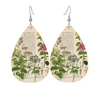 Teardrop Leather Earring Floral In The Old Book Tear Drop Earring Ornament Teardrop Dangle Earrings Stylish And Beautiful For Birthday Party For Women Girls