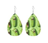 Teardrop Leather Earring Funny Animated Pickle Cucumber Teardrop Dangle Earrings Ornament Tear Drop Earring Women For Party Anniversary 2 Pairs