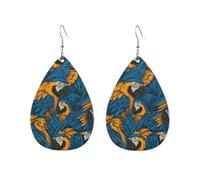 Teardrop Leather Earring Funny Blue Yellow Parrots Hookearrings Ornament Tear Drop Earring Stylish And Beautiful For Women Girls Anniversary Daily Wear