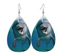 Teardrop Leather Earring Funny Dolphin Looking At You Print Teardrop Dangle Earrings Women Hookearrings Fashion For Women Girls Party Anniversary