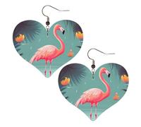 Teardrop Leather Earring Funny Flamingo Heart Drop Leather Earrings Ornament Hookearrings Trendy For Party Anniversary For Women Girls