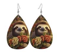 Teardrop Leather Earring Funny Sloths Teardrop Dangle Earrings Ornament Drop Leather Earrings Trendy For Party Anniversary Wife Birthday