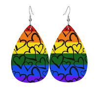 Teardrop Leather Earring Gay Pride Rainbow Hearts Hand Draw Drop Leather Earrings Ornament Tear Drop Earring Stylish And Beautiful For Anniversary For Birthday For Women Girls