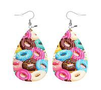 Teardrop Leather Earring Glazed Donuts, Rainbow Sweet Dessert Trendy Drop Leather Earrings Ornament Tear Drop Earring For Daily Wear For Women Girls Party