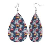 Teardrop Leather Earring Graffitied Crab Pattern Print Drop Leather Earrings Fashion Teardrop Dangle Earrings Women For Daily Wear Anniversary 2 Pairs