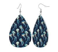 Teardrop Leather Earring Green Jellyfishs Print Teardrop Dangle Earrings Lightweight Tear Drop Earring Stylish And Beautiful For Daily Wear Anniversary 2 Pairs