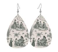 Teardrop Leather Earring Grey French Country Toile Pattern Drop Leather Earrings Ornament Teardrop Dangle Earrings Stylish And Beautiful For For Birthday Wife Birthday Anniversary