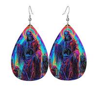 Teardrop Leather Earring Grim Reaper Neon Demon Soul Space Rainbow Black Drop Leather Earrings Fashion Tear Drop Earring Ornament For Daily Wear Party 2 Pairs