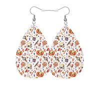 Teardrop Leather Earring Halloween, Colorful Skulls Bones Pumpkins Candy Canes Stylish And Beautiful Tear Drop Earring Ornament Hookearrings For Daily Wear Party For Birthday