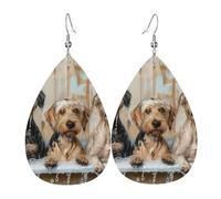 Teardrop Leather Earring Happy Cute Dogs Bathtub Bubbles Rustic Funny Teardrop Dangle Earrings Fashion Hookearrings Lightweight For Anniversary Women Girls 2 Pairs