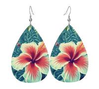Teardrop Leather Earring Hawaii Flower Print Teardrop Dangle Earrings Ornament Hookearrings Stylish And Beautiful For Women Girls Anniversary Party