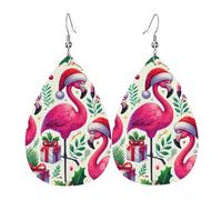 Teardrop Leather Earring Holiday Flamingos Xmas Lightweight Fashion Tear Drop Earring For Wife Birthday Party Anniversary