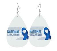 Teardrop Leather Earring Human Trafficking Awareness Month Blue Ribbon Hookearrings Ornament Drop Leather Earrings Trendy For Party For Birthday Wife Birthday