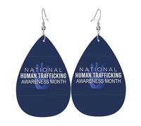Teardrop Leather Earring Human Trafficking Awareness Month Blue Ribbon Teardrop Dangle Earrings Stylish And Beautiful Hookearrings Ornament For Party Daily Wear For Women Girls