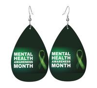 Teardrop Leather Earring In May We Wear Green Mental Health Awareness Month Teardrop Dangle Earrings Lightweight Tear Drop Earring Fashion For Wife Birthday Anniversary For Birthday