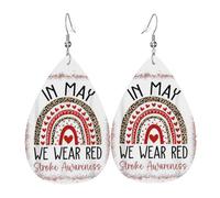Teardrop Leather Earring In May We Wear Red Stroke Awareness Month Drop Leather Earrings Lightweight Hookearrings Ornament For Women Girls Party Wife Birthday