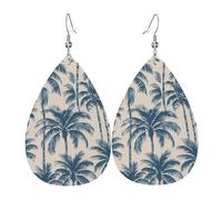 Teardrop Leather Earring Indigo Blue Palm Tree Teardrop Dangle Earrings Fashion Tear Drop Earring Ornament For Women Girls Birthday Anniversary