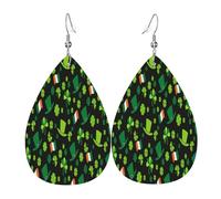 Teardrop Leather Earring Irish Flags And Four Leafs Clovers St Patricks Day Hookearrings Ornament Teardrop Dangle Earrings Lightweight For Party For Women Girls Anniversary