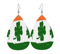 Teardrop Leather Earring Irish Flags And Four Leafs Clovers St Patricks Day Hookearrings Trendy Tear Drop Earring Women For Anniversary For Birthday Wife Birthday