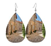 Teardrop Leather Earring Italy Tuscan Printed Stylish And Beautiful Drop Leather Earrings Lightweight Tear Drop Earring For Party Wife Birthday For Women Girls