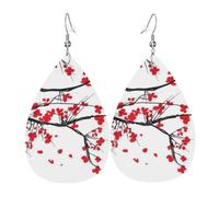 Teardrop Leather Earring Japanese Cherry Tree Printed Lightweight Tear Drop Earring Trendy Drop Leather Earrings For For Women Girls Wife Birthday For Birthday