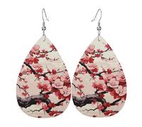 Teardrop Leather Earring Japanese Florals Cherry Bloom Tear Drop Earring Lightweight Hookearrings Stylish And Beautiful For Wife Birthday Party For Women Girls