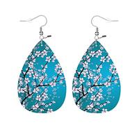 Teardrop Leather Earring Japanese Pink Cherry Flowers Branch Ornament Stylish And Beautiful Hookearrings For Party Daily Wear For Birthday