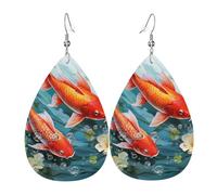 Teardrop Leather Earring Japanese Pretty Red Carp Fish Tear Drop Earring Trendy Teardrop Dangle Earrings Fashion For Women Girls For Birthday Anniversary