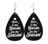 Teardrop Leather Earring Jesus Is The Reason For The Christmas Season Drop Leather Earrings Ornament Tear Drop Earring Lightweight For Anniversary For Women Girls Daily Wear
