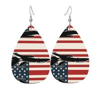 Teardrop Leather Earring Jet & American Flag Hookearrings Ornament Teardrop Dangle Earrings Trendy For Birthday Party Women Girls