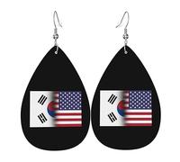Teardrop Leather Earring Korean American Half South Korea Half America Flag Tear Drop Earring Lightweight Teardrop Dangle Earrings Ornament For Daily Wear Women Girls 2 Pairs