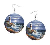 Teardrop Leather Earring Lighthouse Print Lightweight Teardrop Dangle Earrings Ornament Hookearrings For Party For Birthday Anniversary