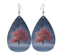 Teardrop Leather Earring Little Tree Under The Snowflakes Pattern Tear Drop Earring Fashion Hookearrings Trendy For Birthday Daily Wear For Women Girls