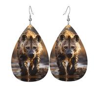 Teardrop Leather Earring Lone Hyena Pattern Tear Drop Earring Ornament Hookearrings Women For Daily Wear Party Wife Birthday