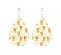 Teardrop Leather Earring Lovable Golden Retriever And Hearts Tear Drop Earring Ornament Teardrop Dangle Earrings Fashion For Women Girls Anniversary 2 Pairs